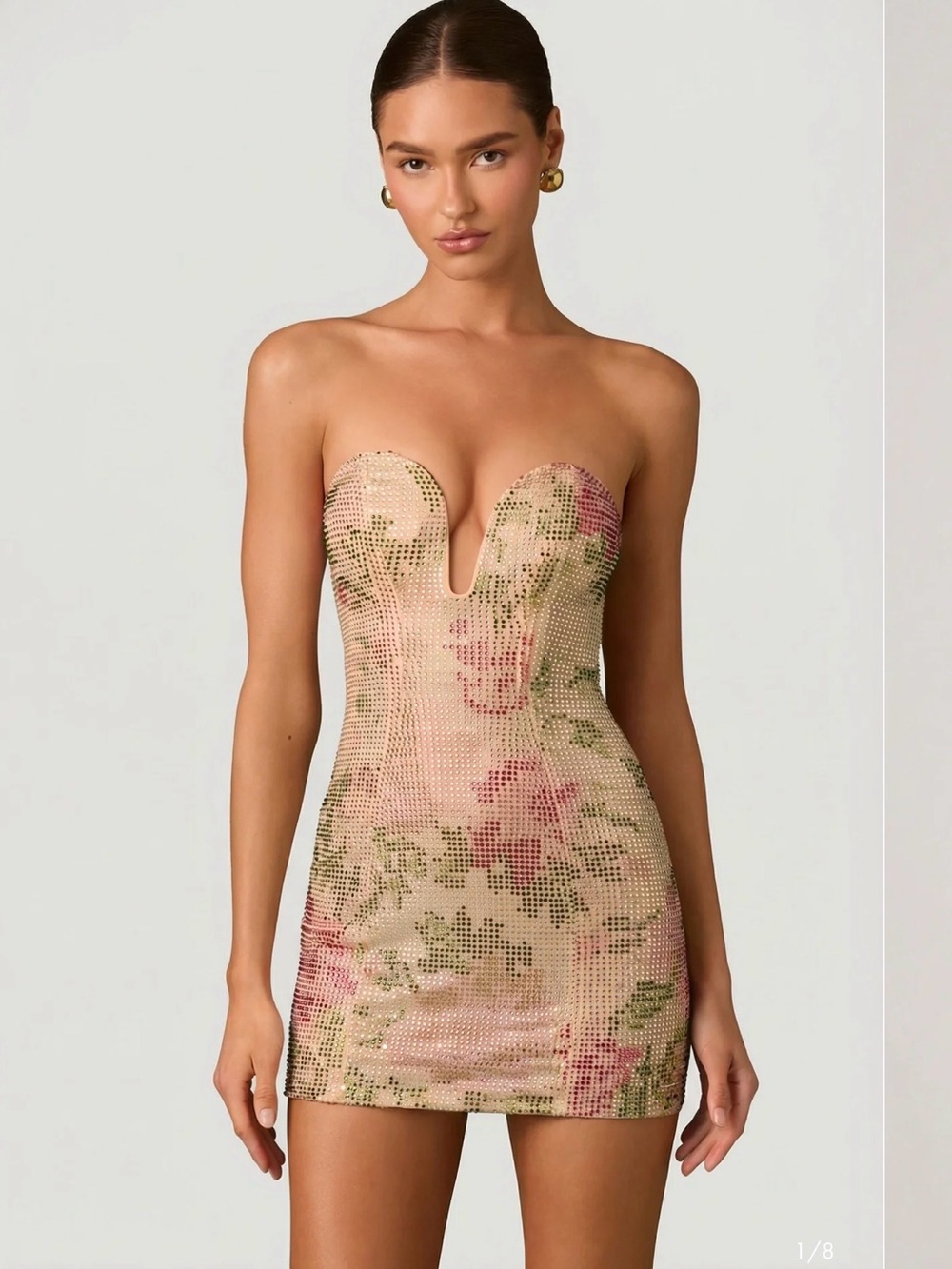 Oh Polly Embellished Sweetheart-Neck A-Line Mini Dress in Rose Hotfix